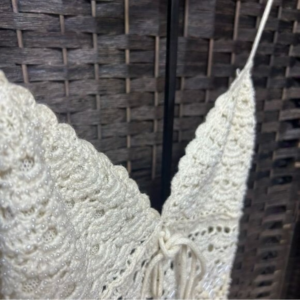 Y2K vintage Coolwear crochet & beaded halter sweater small medium in white - Picture 8 of 12